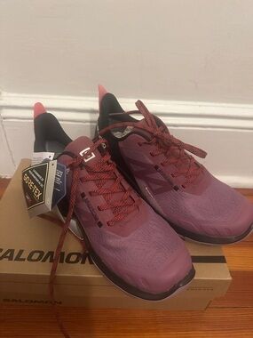 Salomon Waterproof Trail Shoes in Plum with Rust Accents